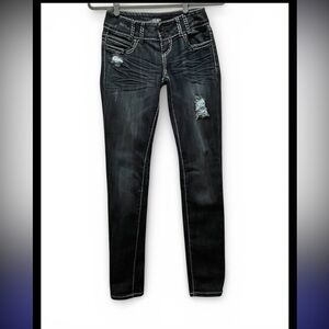 Almost Famous Vintage Distressed Low Rise Blue Jeans